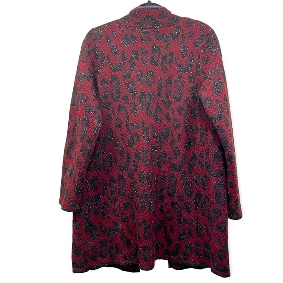 ANNE Klein burgundy & black leopard print long cardigan with gold thread size M - Picture 3 of 7